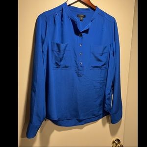 J.Crew Royal Blue Silk Button Up Blouse w Damaged Hem!